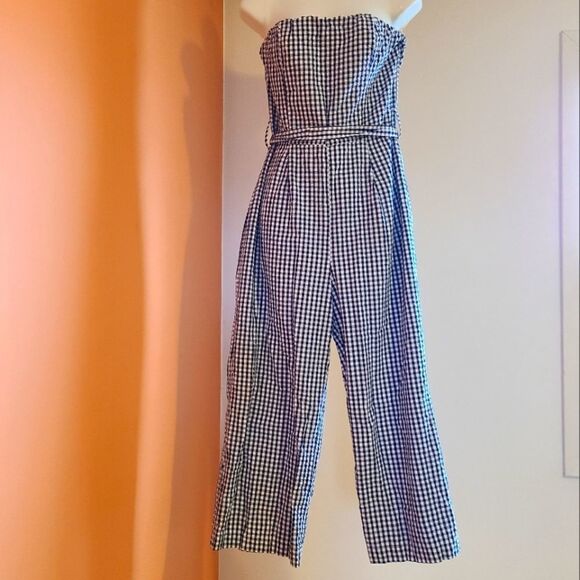 Kenar Blue & White Gingham Wide Leg Capri Jumpsuit M - Picture 2 of 11